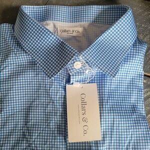 Collars and Co Polo Shirt Men's 3XL Blue Gingham Check Plaid Office Golf